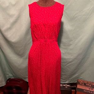 Red, Sleeveless Midi Dress With White Stars
